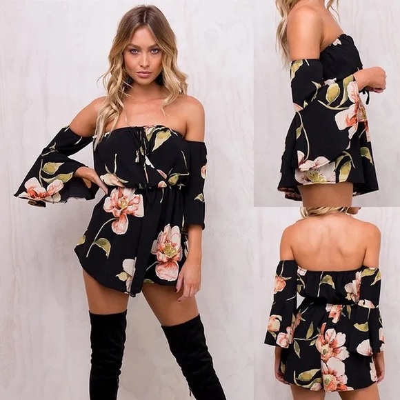 Floral Off-Shoulder Mini Romper - Picture 4 of 4
